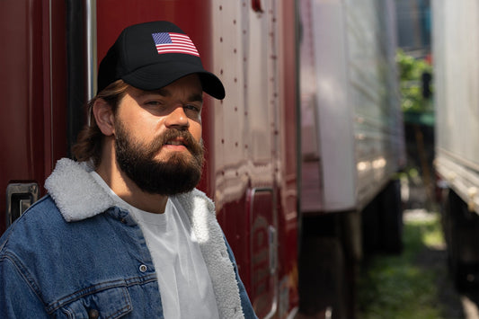 American flag trucker hat with embroidered Old Glory design – USA snapback for truckers