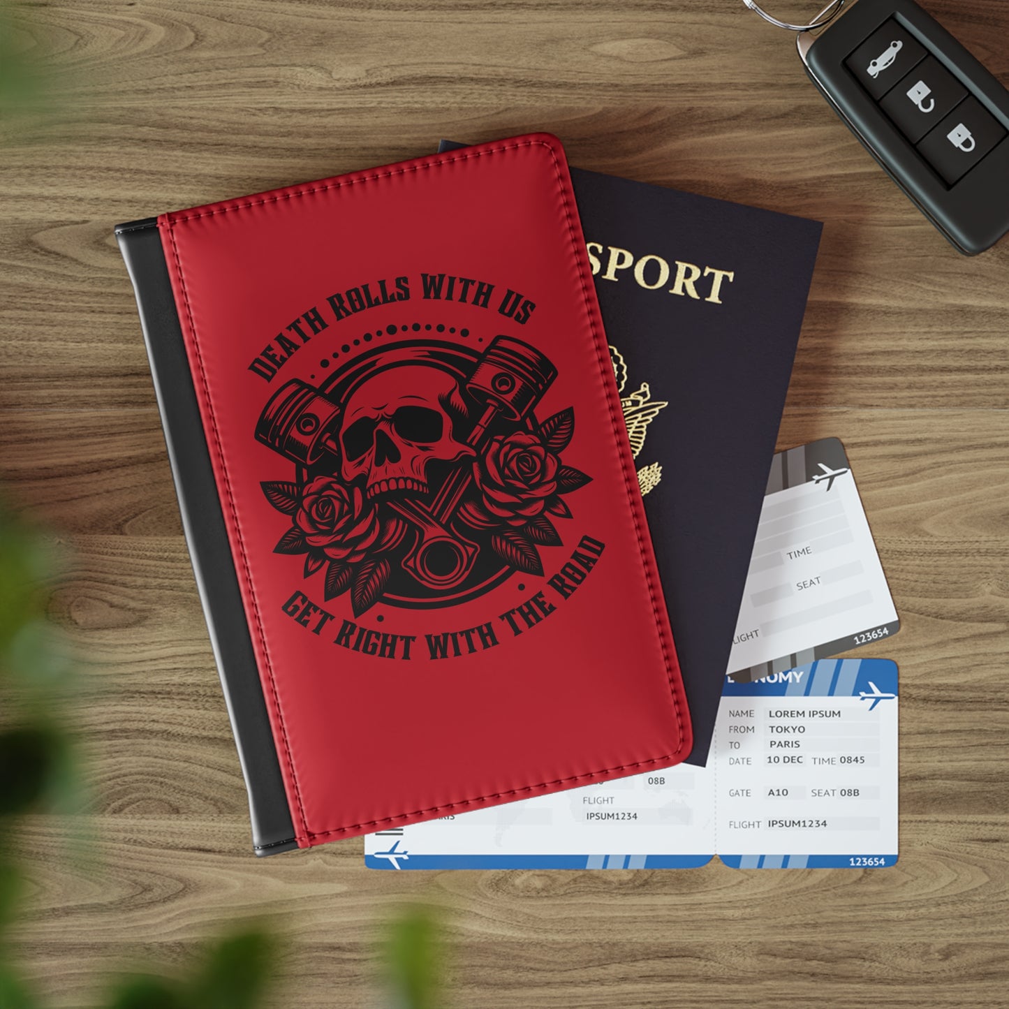 RFID-blocking passport cover with bold front design, built for rugged, fearless travelers who live life on the move.