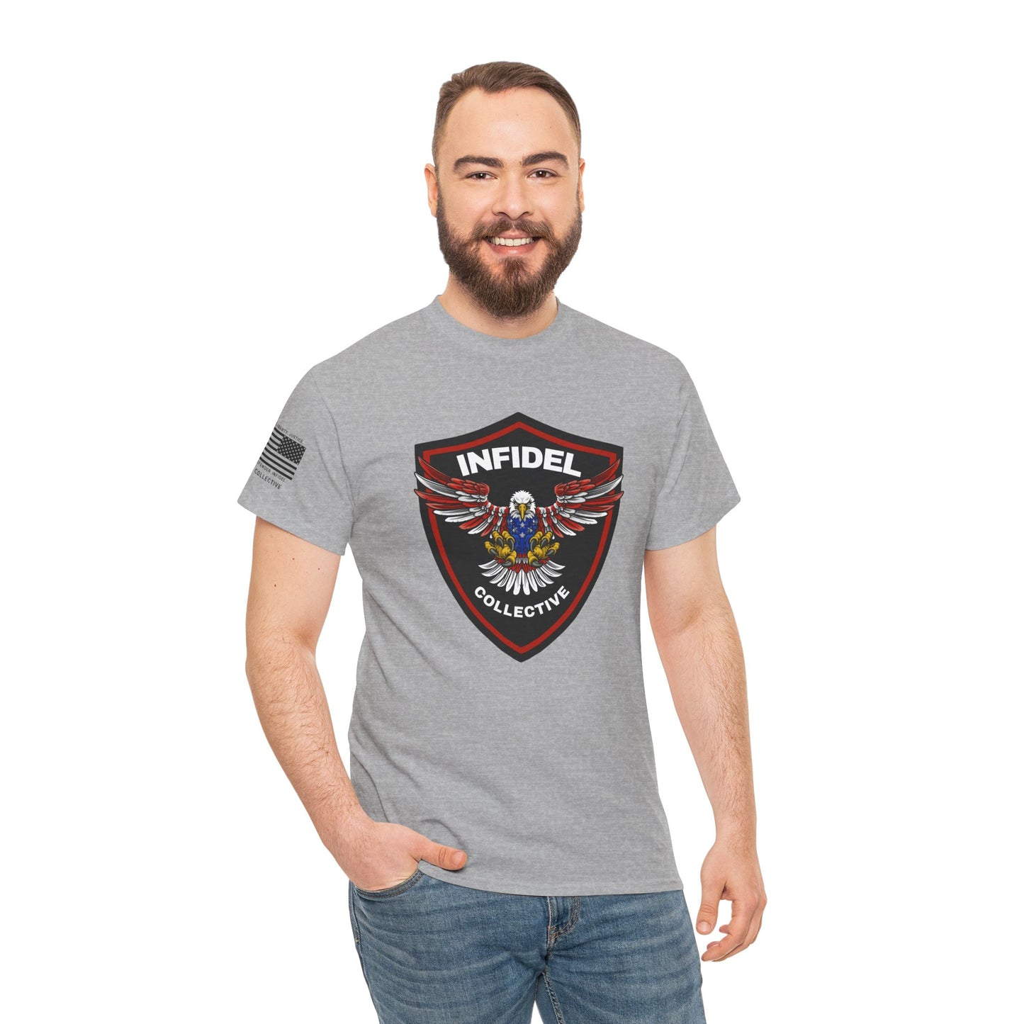 Red-Line Eagle Shield Patriotic Graphic T-Shirt