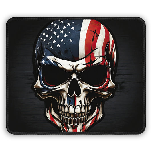 Skull mouse pad featuring an American flag design.