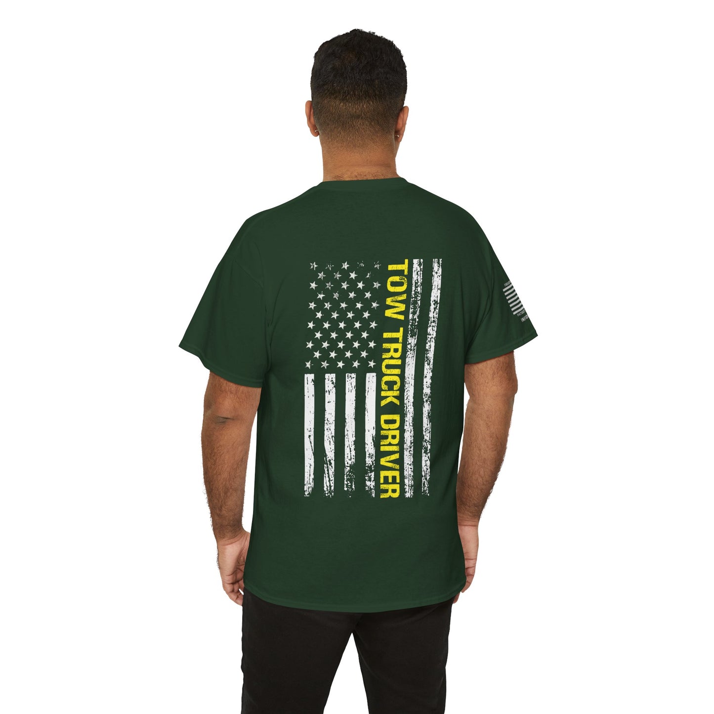 Tow Truck Driver Distressed Flag T-Shirt (Backside Print)