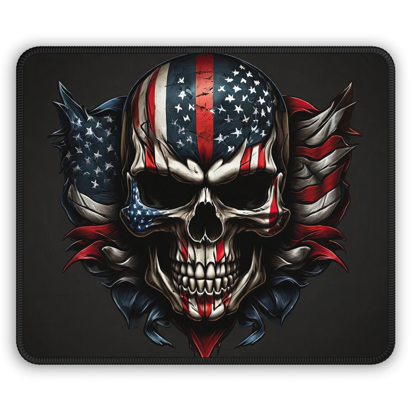 Blackout skull mouse pad with a dark American flag and stealth-inspired design.