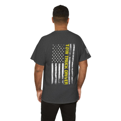 Tow Truck Driver Distressed Flag T-Shirt (Backside Print)