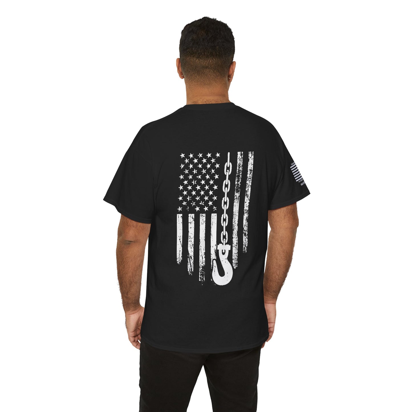 Hooked Tow Truck Driver Distressed Flag T-Shirt (Backside Print)