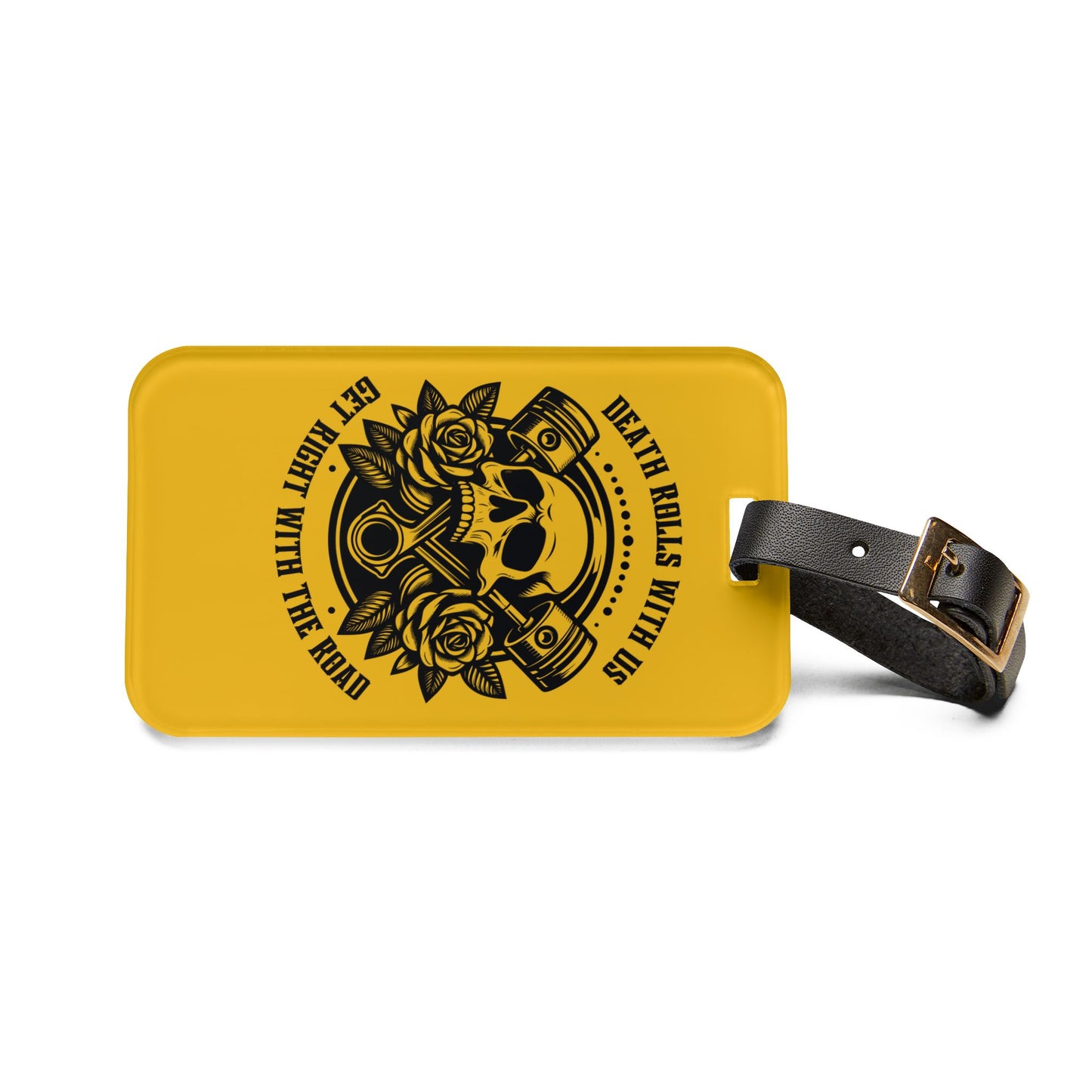 Blaze of Glory Yellow – "Death Rolls With Us" Bag Tag