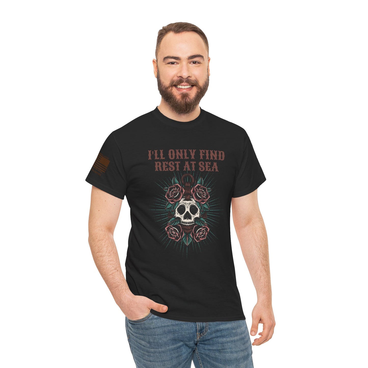 Rest at Sea Nautical Military Service Tribute Graphic T-Shirt