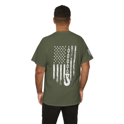 Hooked Tow Truck Driver Distressed Flag T-Shirt (Backside Print)