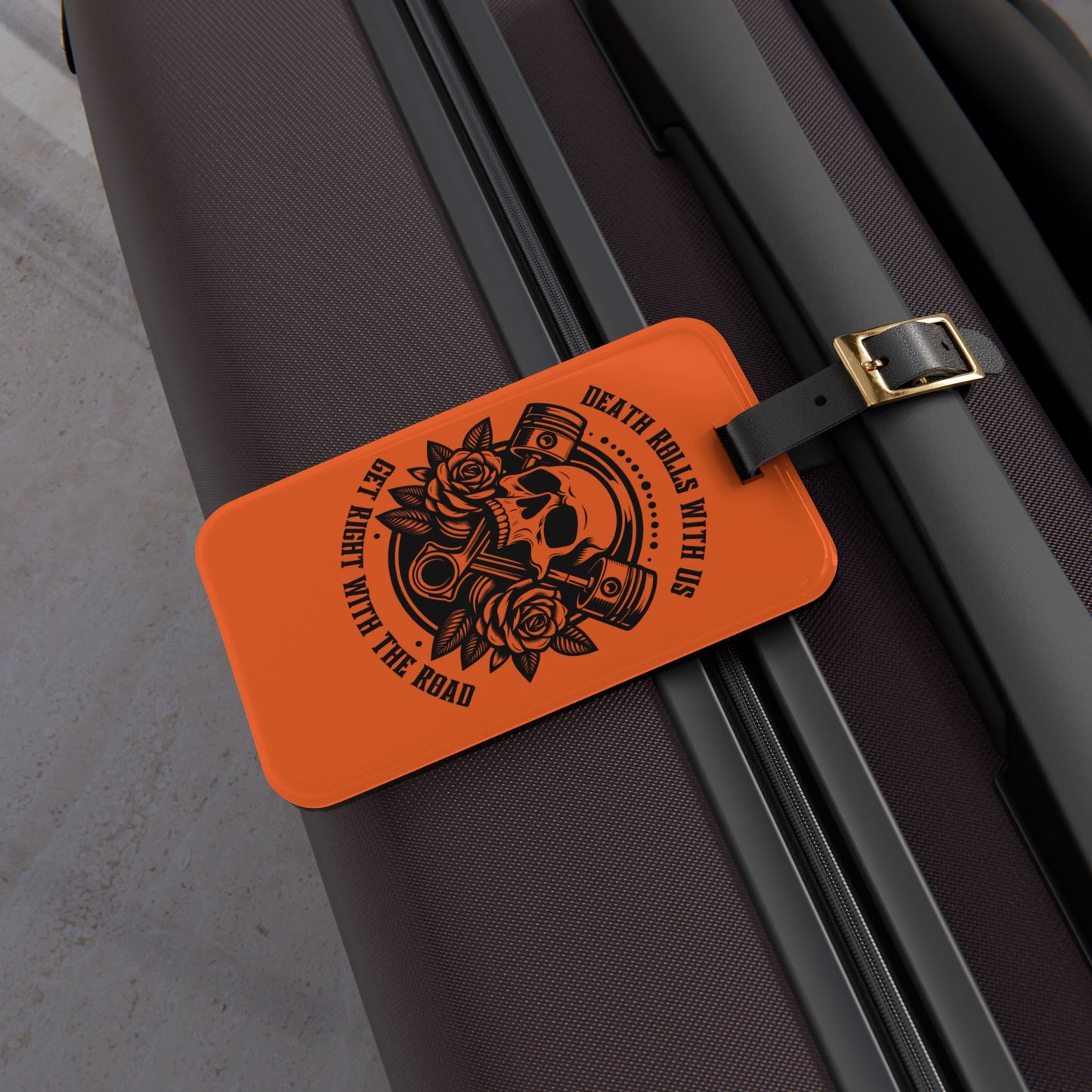 Road Rash Orange – "Death Rolls With Us" Bag Tag