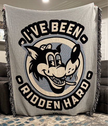 Ridden Hard Woven Blanket – Vintage Biker Wolf Throw