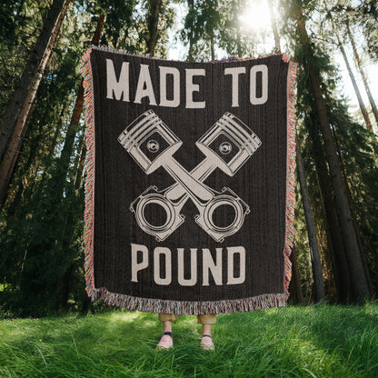 Woven blanket featuring bold crossed pistons, designed for bikers, mechanics, and truckers who live life at full throttle 2