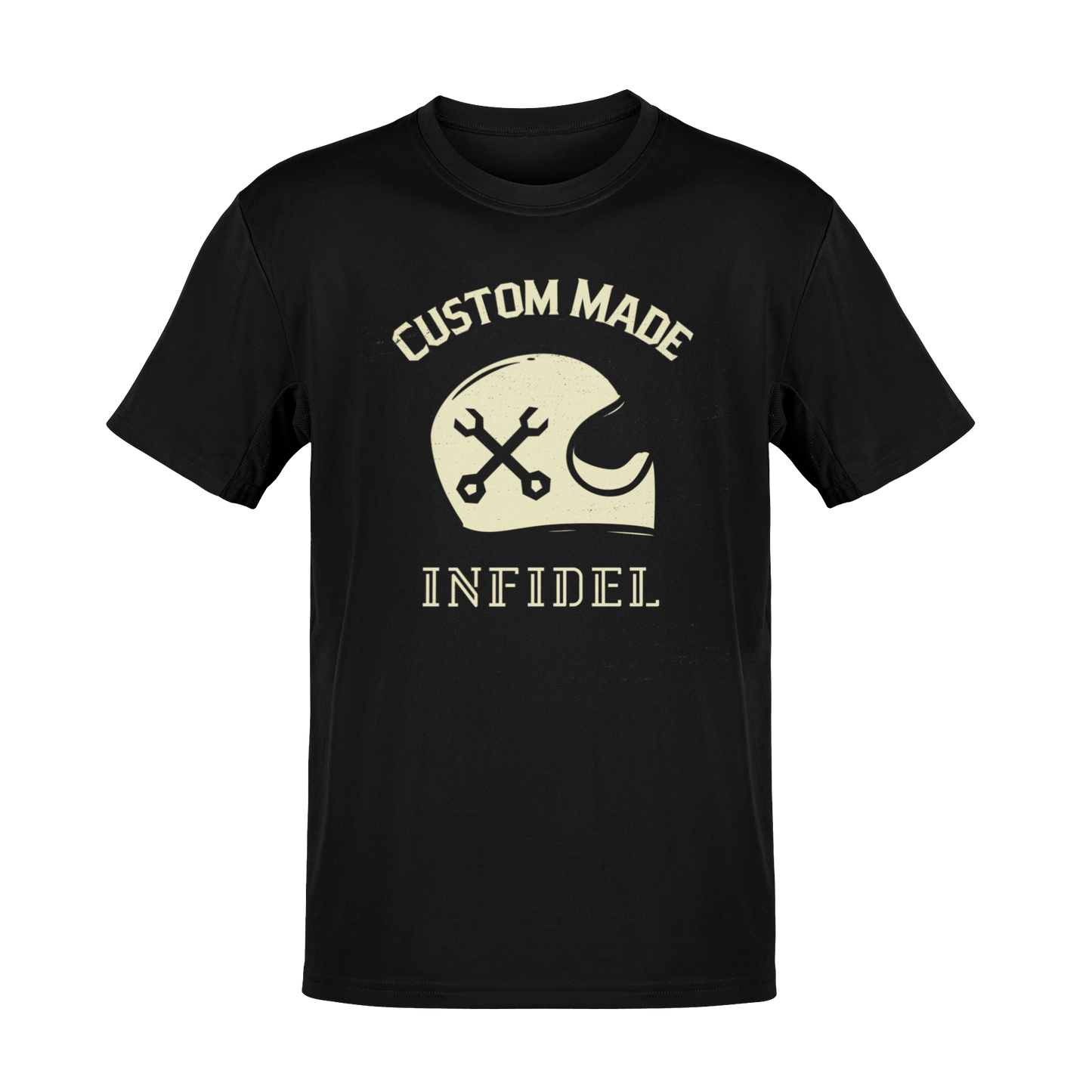 Custom Made Infidel – Vintage Biker Mechanic Helmet Graphic T-Shirt