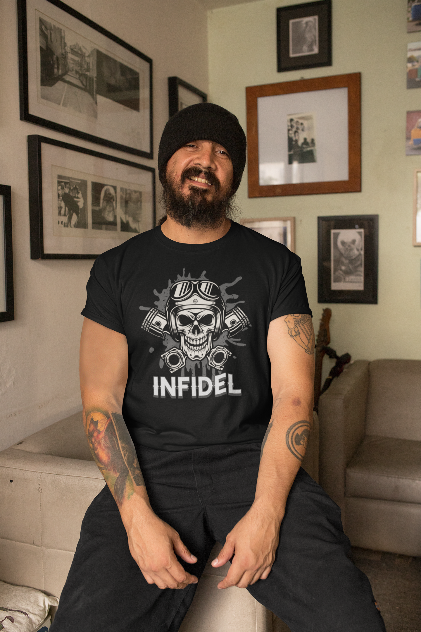 Grease & Grit – Infidel Mechanics & Bikers Graphic T-Shirt