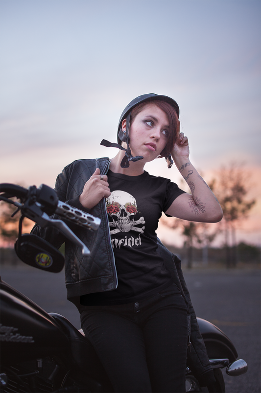 Roses Over Ruin – Beauty in Defiance Motorcycle Inspired Graphic Tee