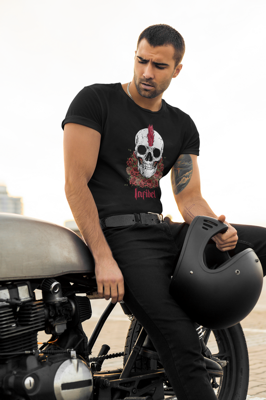 Skull and Roses – Defiance Blooms Eternal Motorcycle Inspired Biker Graphic T-Shirt