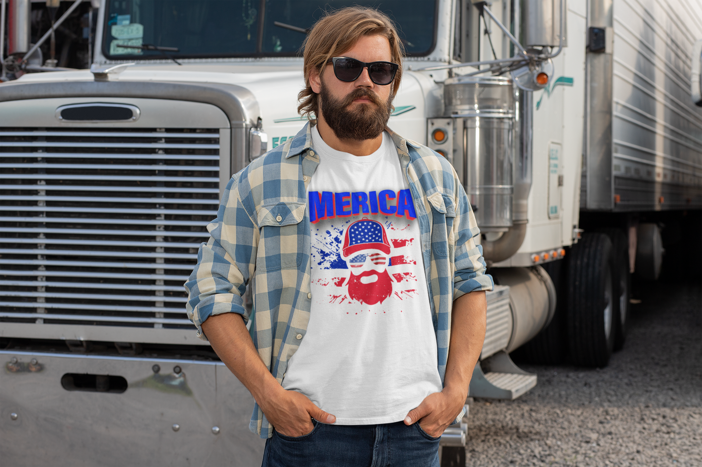 Merica Beard Trucker Graphic T-Shirt