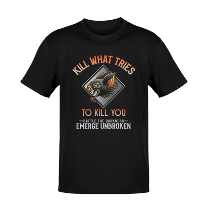 Battle Darkness. Emerge Unbroken KWTTKY Biker Graphic Tee