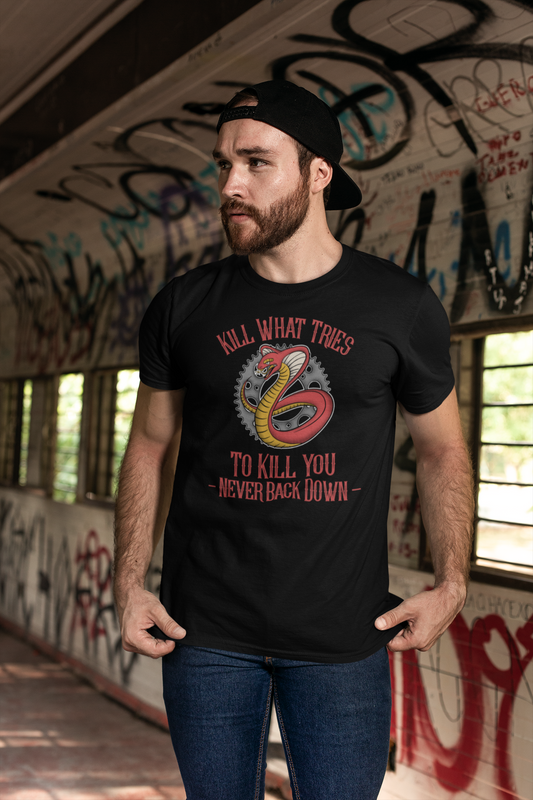 Never Back Down - KWTTKY - Vintage Biker Graphic T-shirt