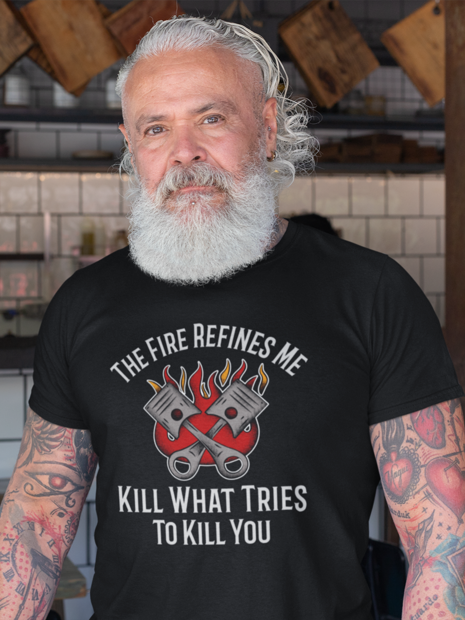 The Fire Refines Me – KWTTKY - Burnt Edges Won't Stop Me Vintage Biker Style Graphic T-Shirt