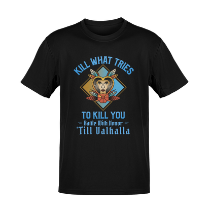 Valkyrie's Call – KWTTKY - Fight Fiercely Valhalla Awaits Vintage Biker Style Graphic T-Shirt