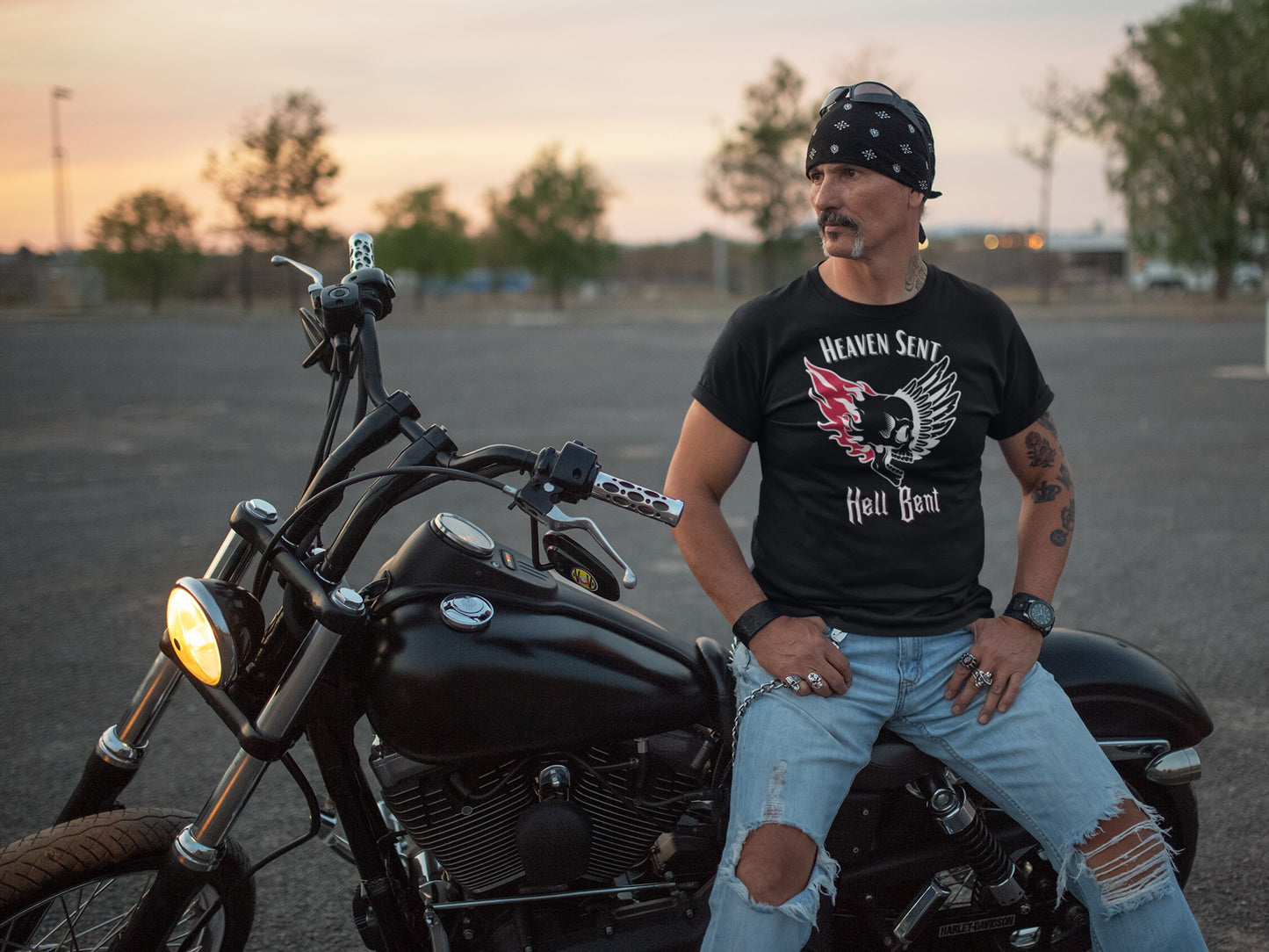 Conflicted Rider – Heaven Sent, Hell Bent Vintage Style Biker Graphic T-Shirt