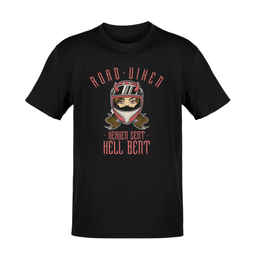 Road Vixen T-Shirt – Heaven Sent, Hell Bent Womens Motorcycle Graphic Tee (Relaxed Fit)