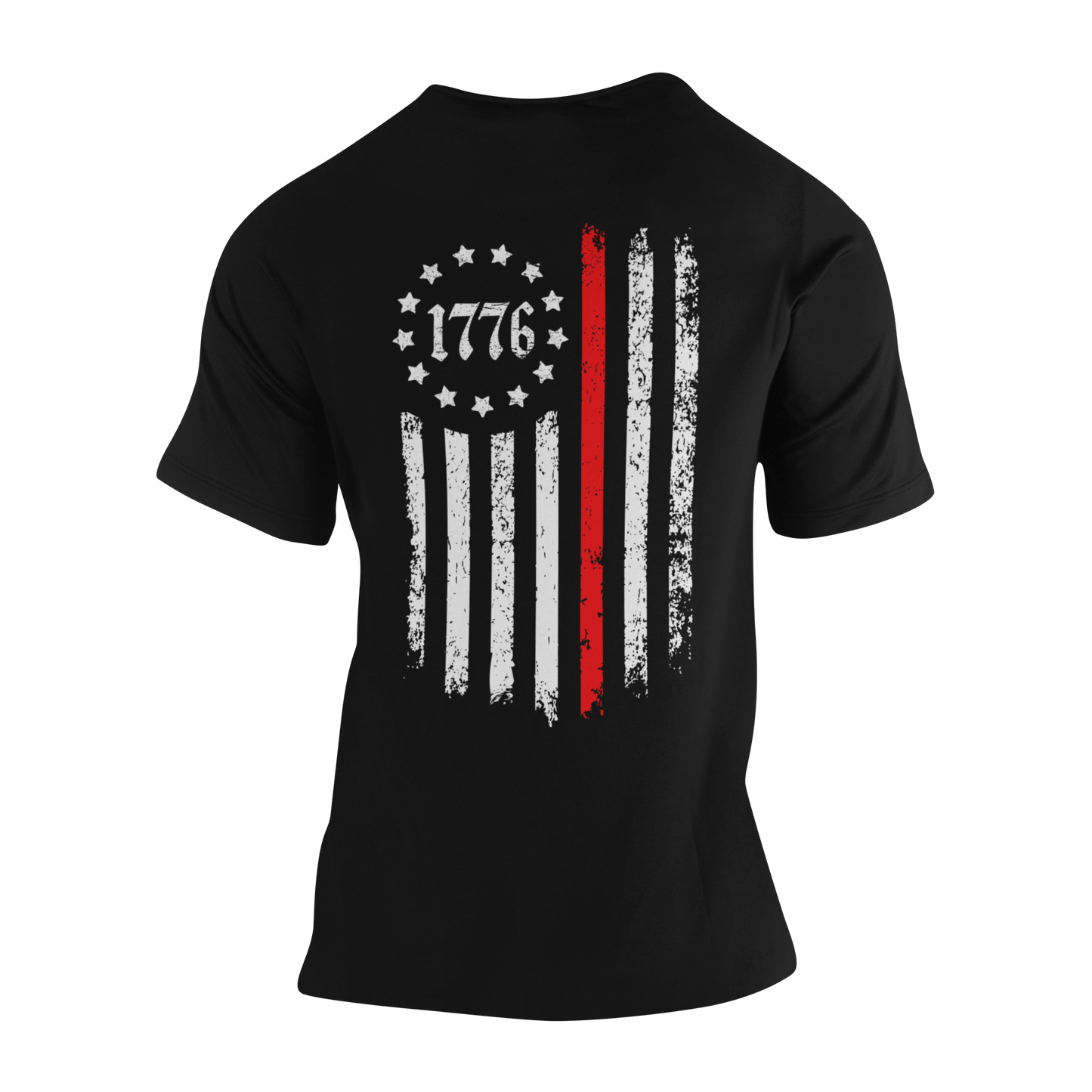 Thin Red Line 1776 Betsy Ross Patriotic First Responder Flag T-Shirt (Back Print)