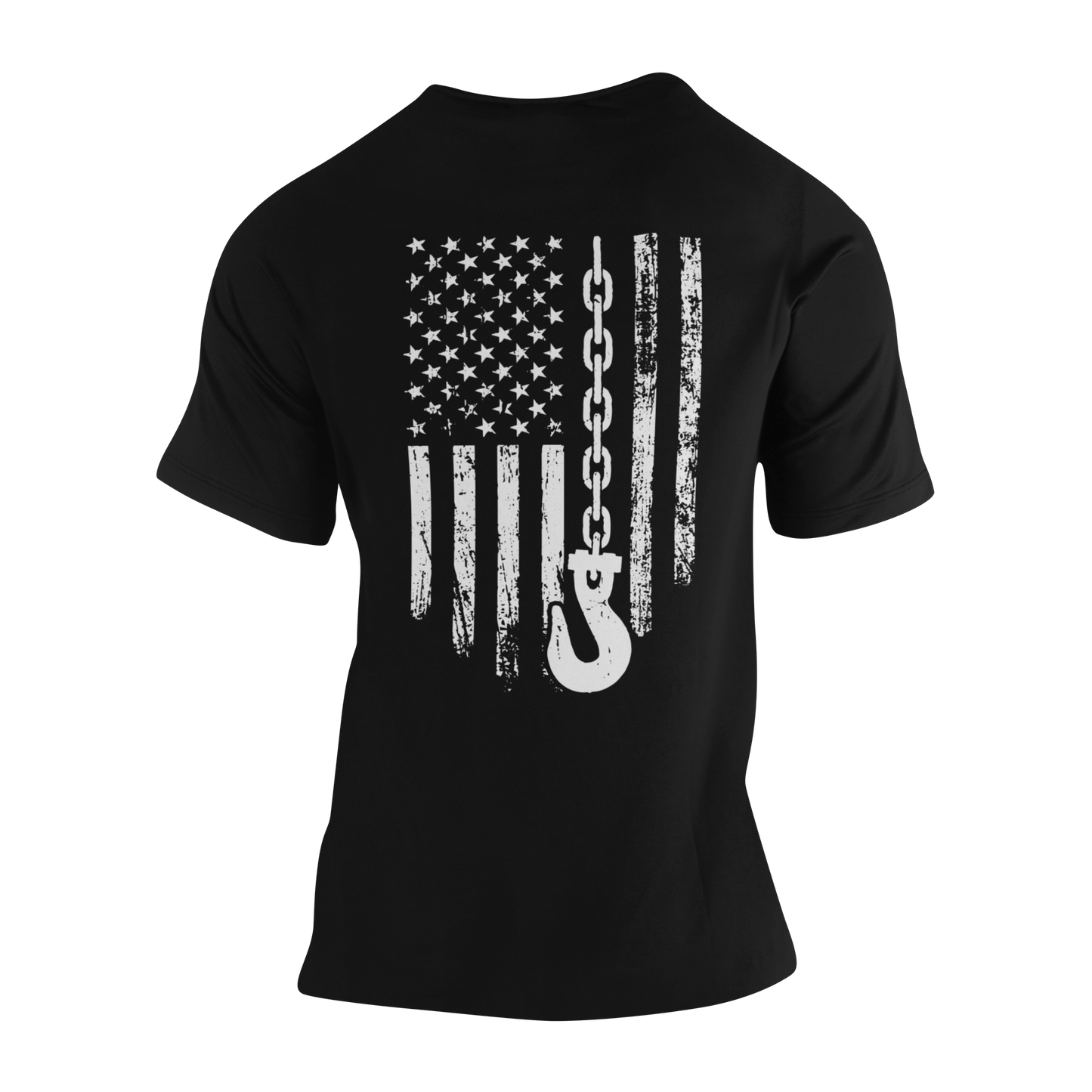 Hooked Tow Truck Driver Distressed Flag T-Shirt (Backside Print)