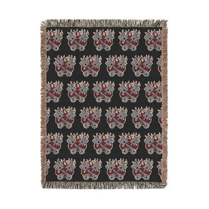 Made to Burn Pattern Woven Blanket – Repeating Flame & Piston Design