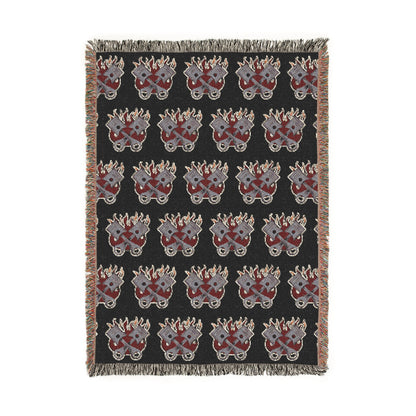 Made to Burn Pattern Woven Blanket – Repeating Flame & Piston Design