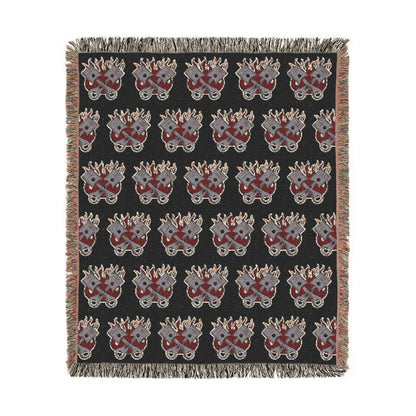 Made to Burn Pattern Woven Blanket – Repeating Flame & Piston Design