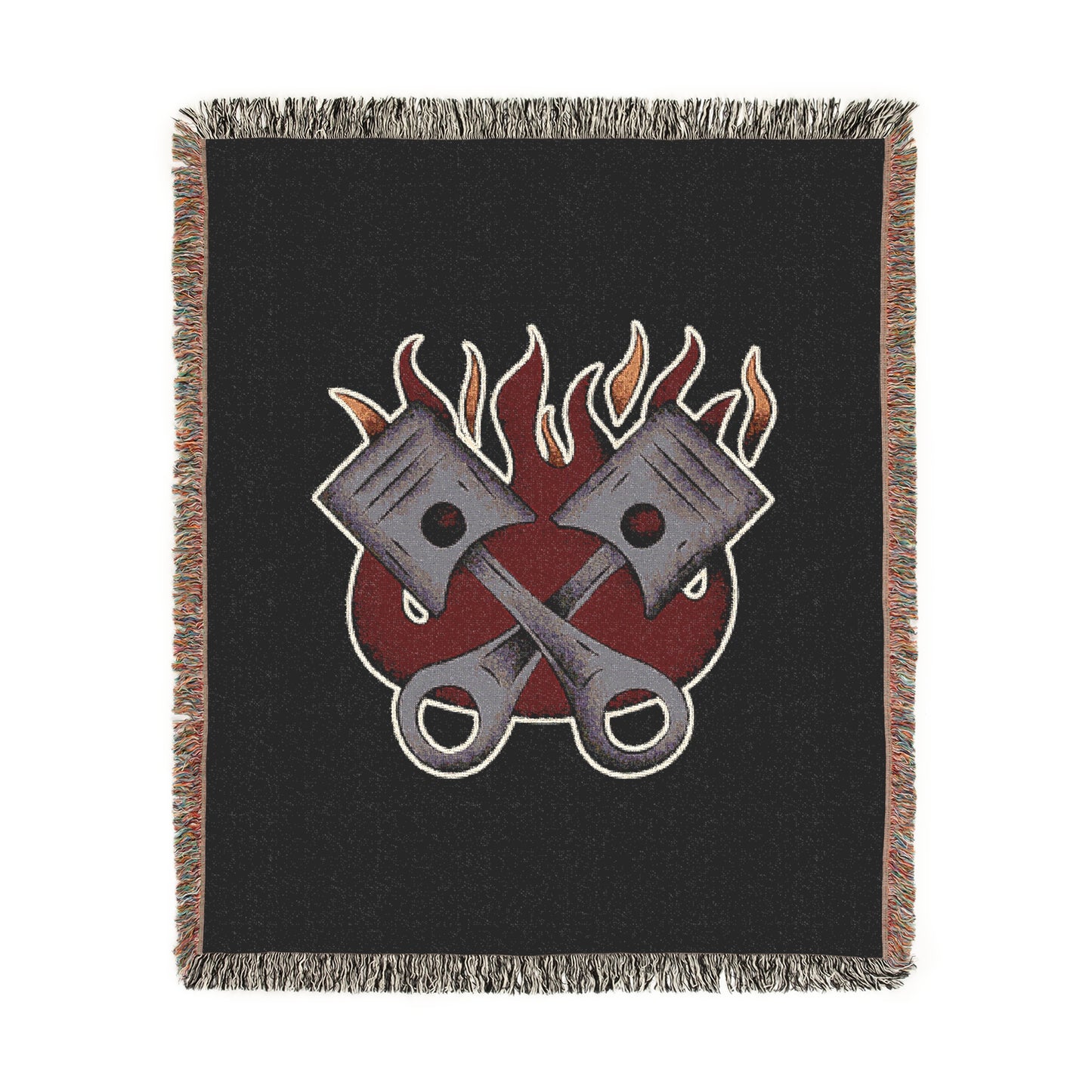 Made to Burn Woven Blanket – Piston & Flames Hot Rod Throw