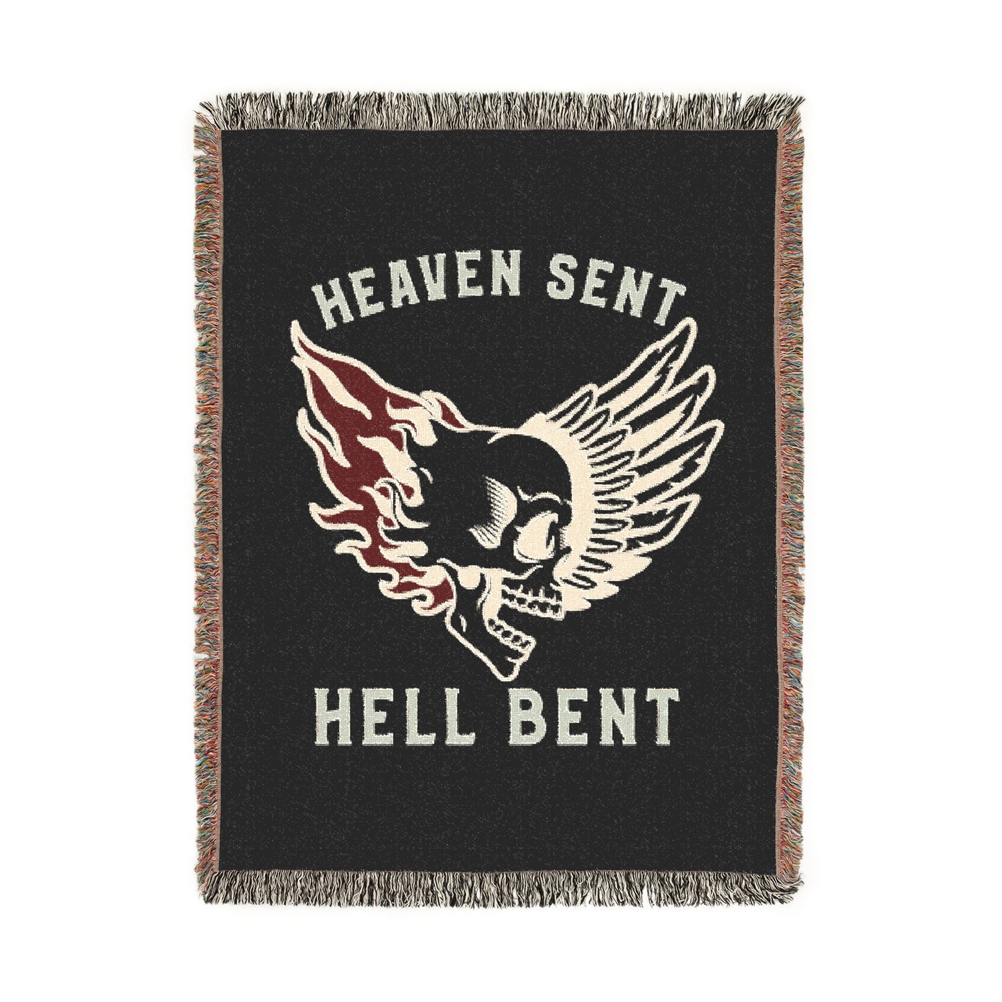 Heaven Sent Hell Bent Woven Blanket – Conflicted Angel & Demon Skull Throw