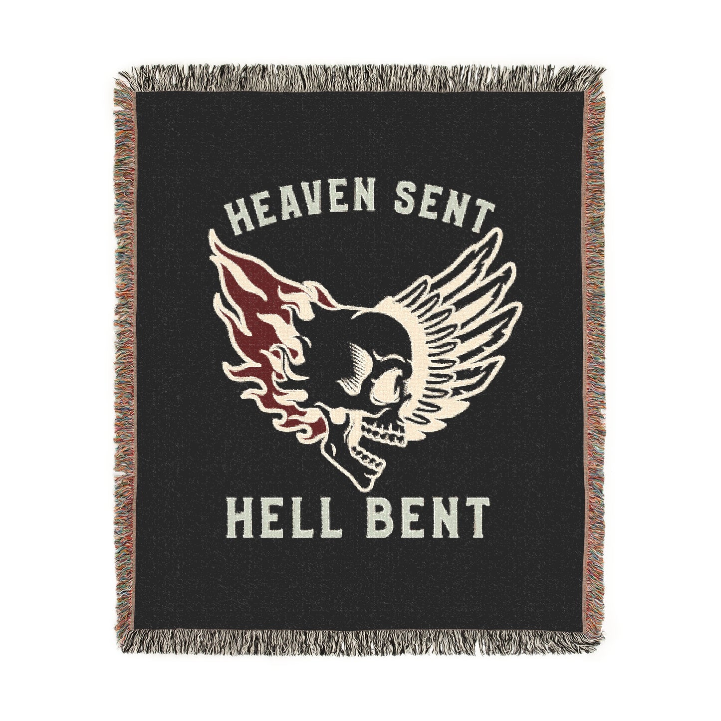 Heaven Sent Hell Bent Woven Blanket – Conflicted Angel & Demon Skull Throw