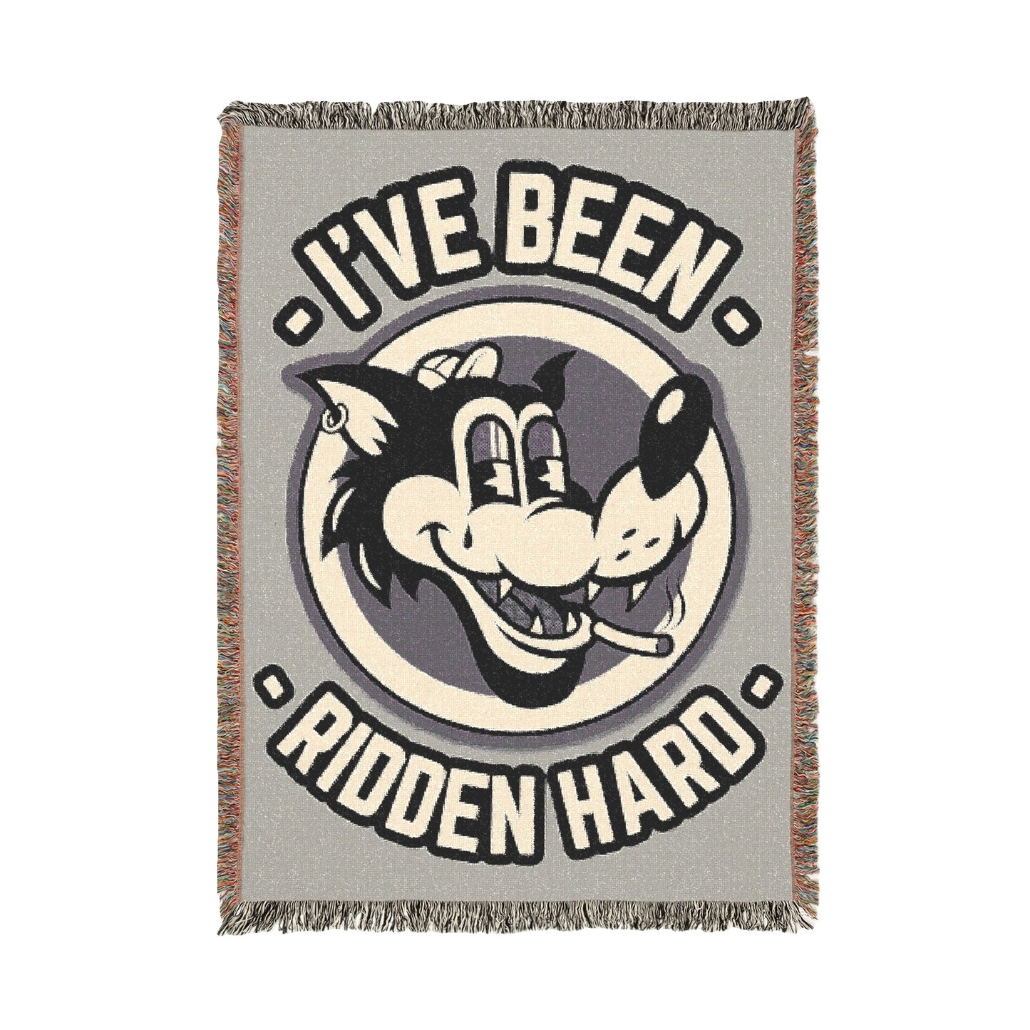 Ridden Hard Woven Blanket – Vintage Biker Wolf Throw