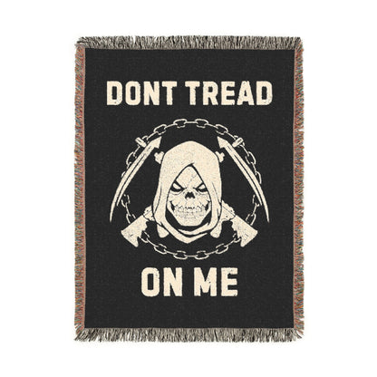 Woven blanket featuring a Grim Reaper with rifles and chains, designed for bikers, patriots, and defenders of freedom 3