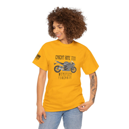 Chicks Ride Too – Modified FORCHAOS Sport Bike Graphic T-Shirt