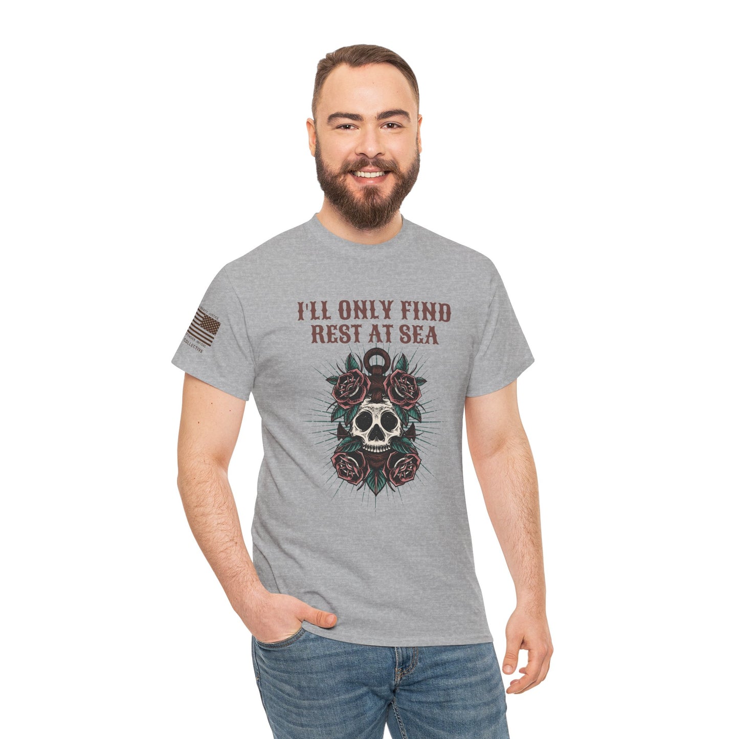 Rest at Sea Nautical Military Service Tribute Graphic T-Shirt