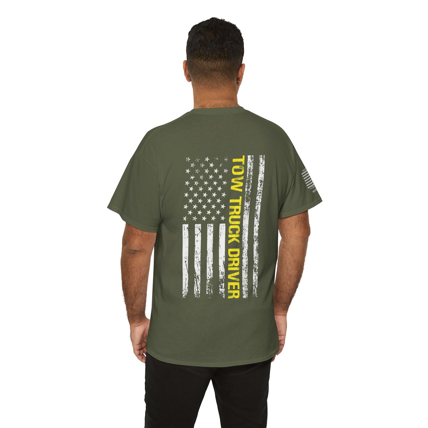 Tow Truck Driver Distressed Flag T-Shirt (Backside Print)