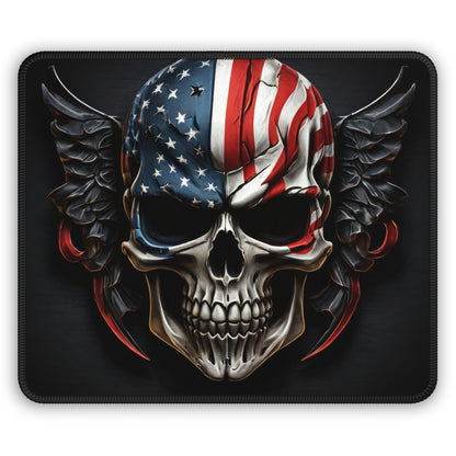 Patriotic skull mouse pad featuring an eagle-winged skull wrapped in the American flag.