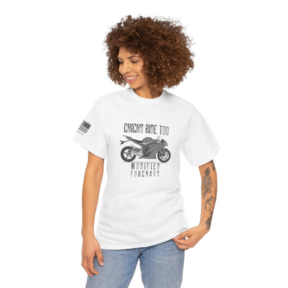 Chicks Ride Too – Modified FORCHAOS Sport Bike Graphic T-Shirt