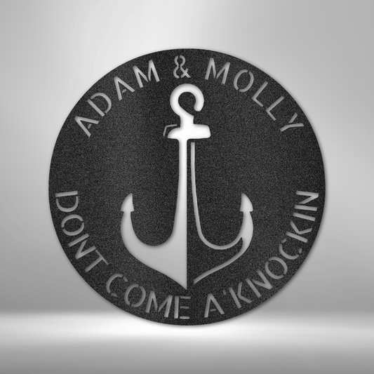 Customizable Nautical Anchor Metal Wall Art with Personalized Text – Available in Black, Copper, Bronze, Silver, and White.