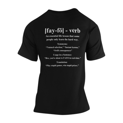 Mockup of back of FAFO Definition T-Shirt – Meaning of FAFO Spray Paint Design